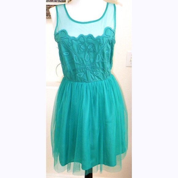 Aqua green embroidered tulle dress - Picture 1 of 3